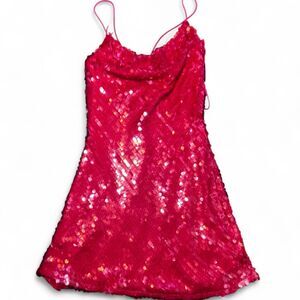 Zara Red Sequin Cowl Neck Mini Dress NWT XS Party Cocktail Spaghetti Strap